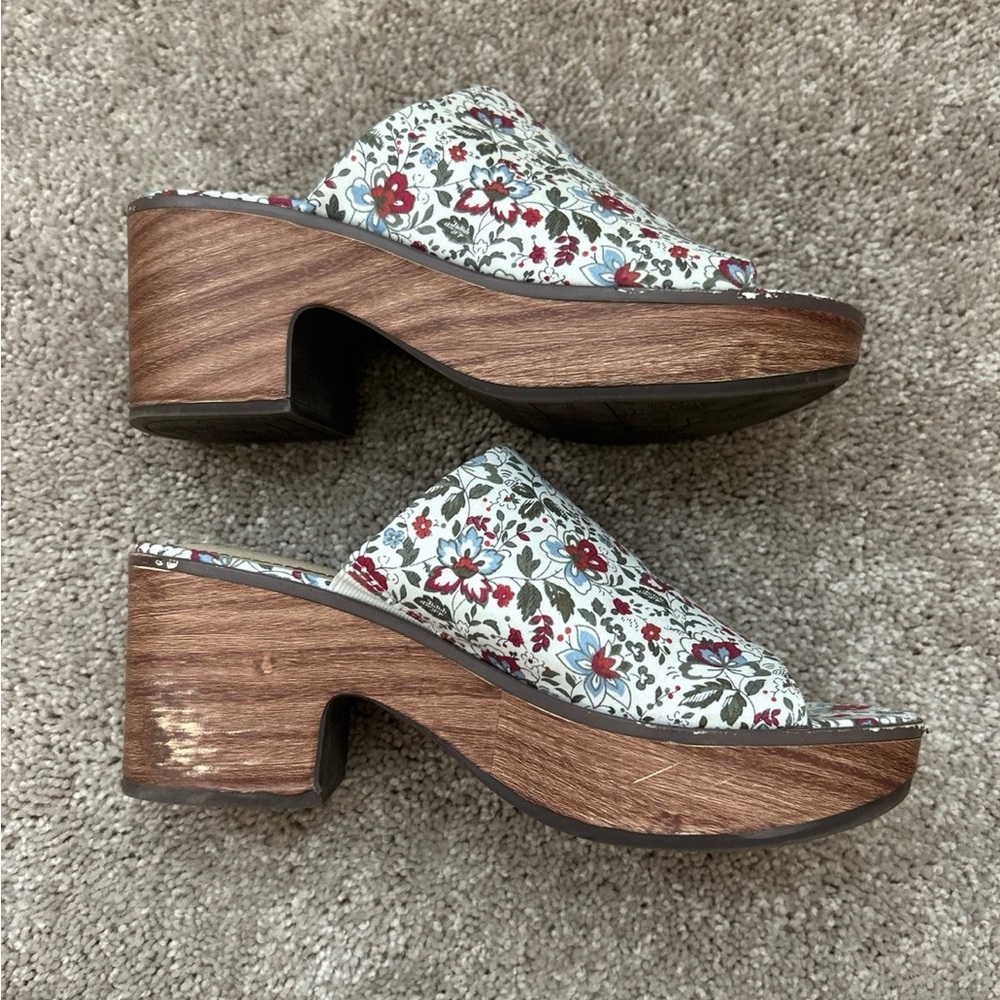 Life Stride Floral Print Mules with Wooden Heel